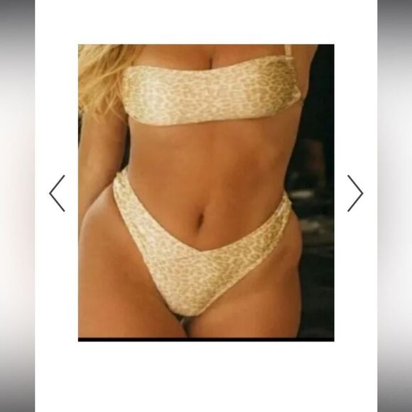 Kendall & Kylie Women’s Gold Rouched Bandeau Bikini Top/ Bottom Size L NWT - Picture 3 of 16